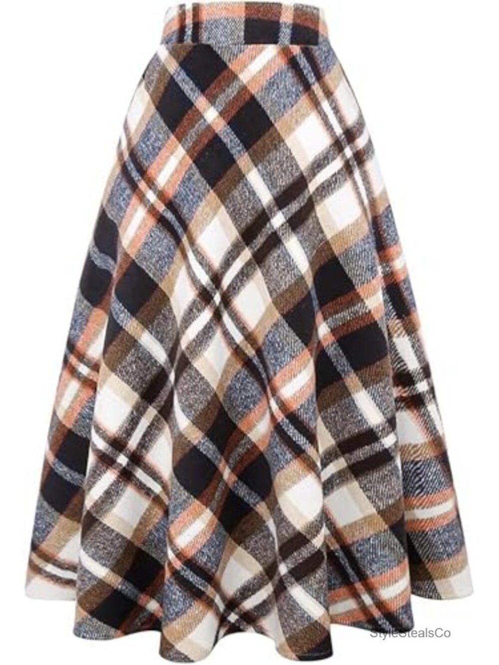 Women's Elastic Waist Plaid A Line Midi Skirt with Pockets